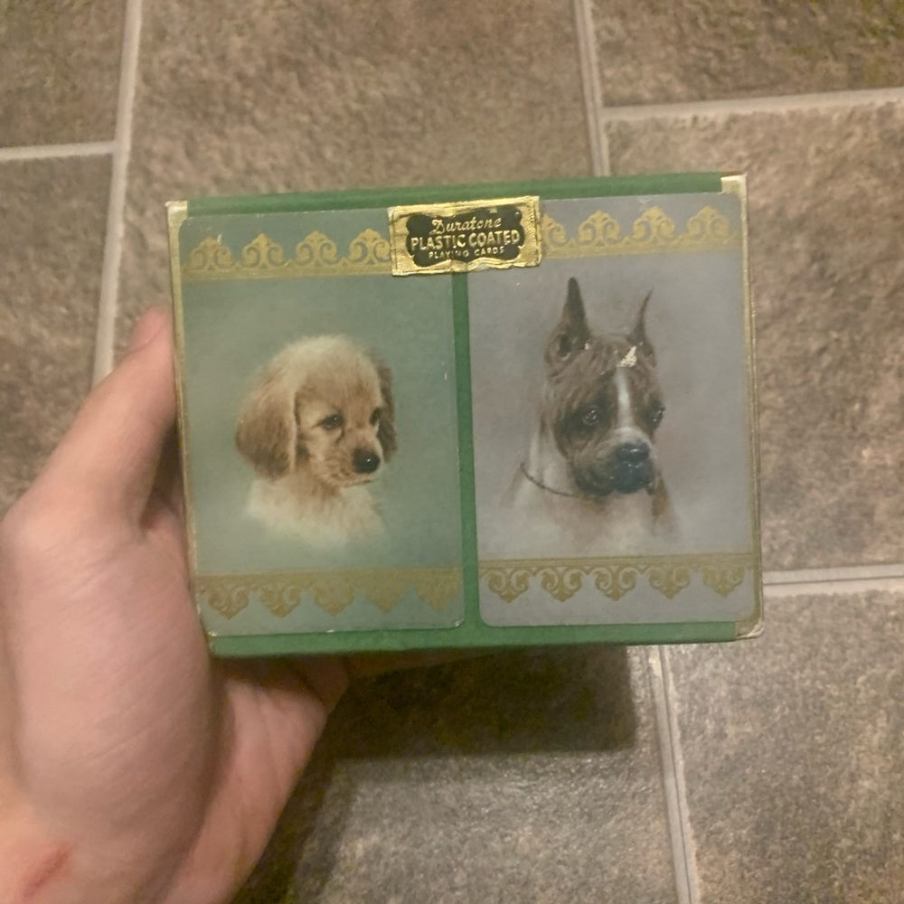 Box Mid Century Duratone Coated Playing Cards Double Set Dogs MCM One Unopened